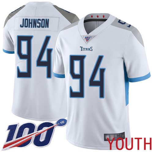 Tennessee Titans Limited White Youth Austin Johnson Road Jersey NFL Football 94 100th Season Vapor Untouchable